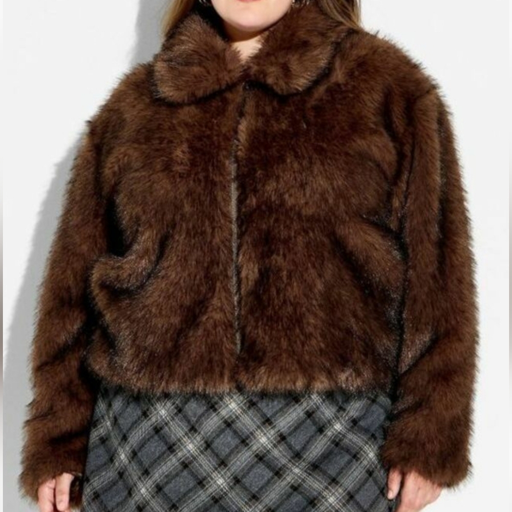 Wild Fable 3X Brown Faux Fur Jacket Plus Size Cozy Sherpa Teddy Coat Full Zip - Picture 4 of 13